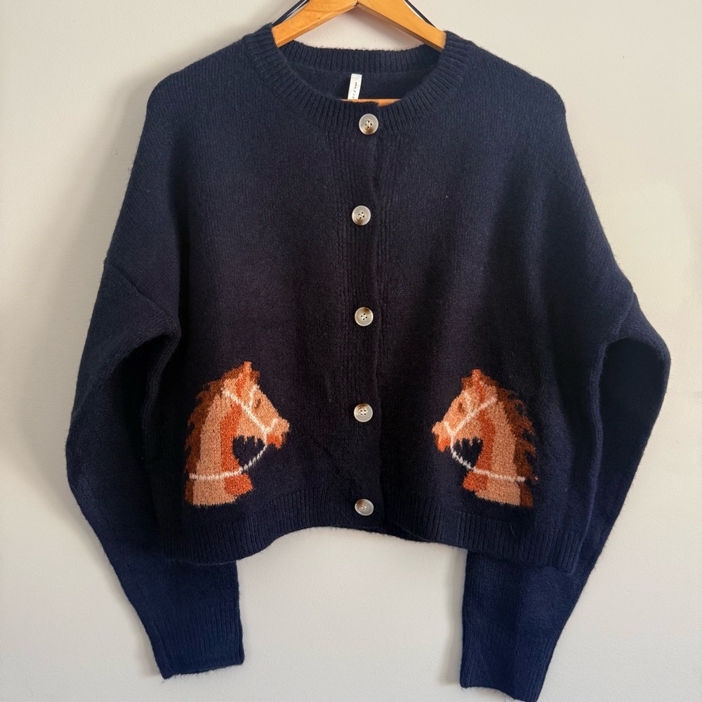 Dreamers Navy Cardigan with Horse Design